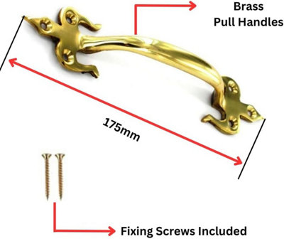 Brass Door Pull Handle 175mm Fleur De Lys Pull Handles Vintage Cabinet Cupboard & Drawer Handle Antique Brass Finish with Screw x2