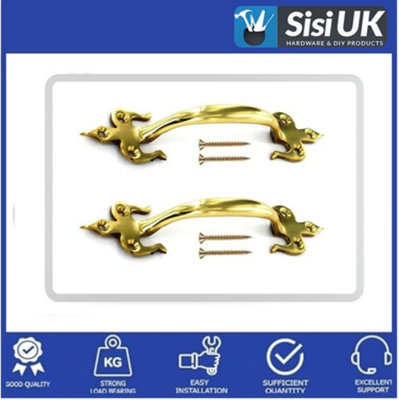 Brass Door Pull Handle 175mm Fleur De Lys Pull Handles Vintage Cabinet Cupboard & Drawer Handle Antique Brass Finish with Screw x2