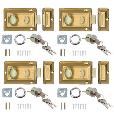 Brass Finish Front Door Lock Night Latch Rim Yale Type Cylinder