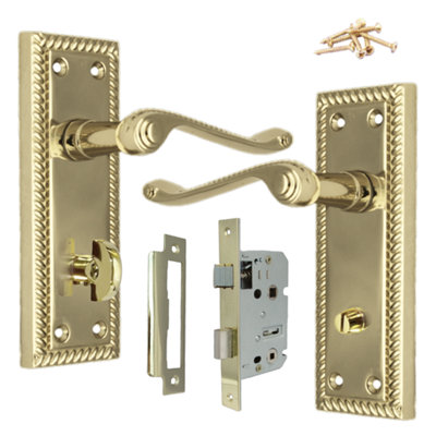 Brass Finish Georgian Roped BATH WC Door Handle MODERN HIGH QUALITY Door Pack