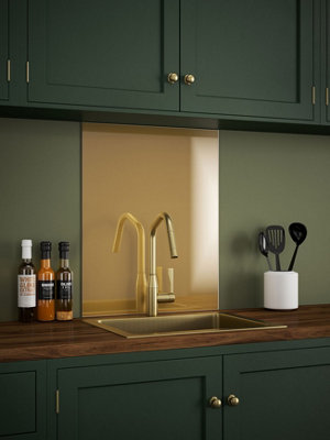 Brass Glass Kitchen Self Adhesive Splashback 600 x 750mm