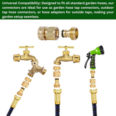 Brass Hose Connector Set - 3/4 Inch Female Thread Tap and Male Quick ...