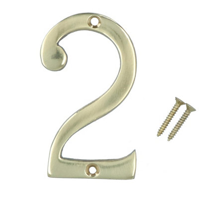 Brass House Number 2 Door Sign 70mm Plaque Street Home Address Mail Letter