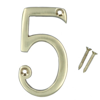 Brass House Number 5 Door Sign 70mm Plaque Street Home Address Mail Letter