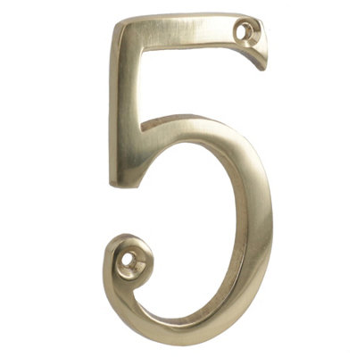Brass House Number 5 Door Sign 70mm Plaque Street Home Address Mail Letter