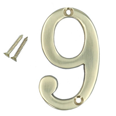 Brass House Number 9 Door Sign 70mm Plaque Street Home Address Mail Letter