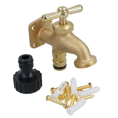 Brass Outdoor Outside Garden Water Tap + Adaptor 3/4in BSP Thread Portable