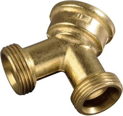 Brass Outside 3/4" Thread Tap Splitter to 2 x 3/4" Split for Hose