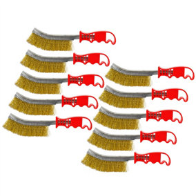 Brass Plated Crimped Wire Rust Removal Cleaning Hand / Spid Brush 10 Pack