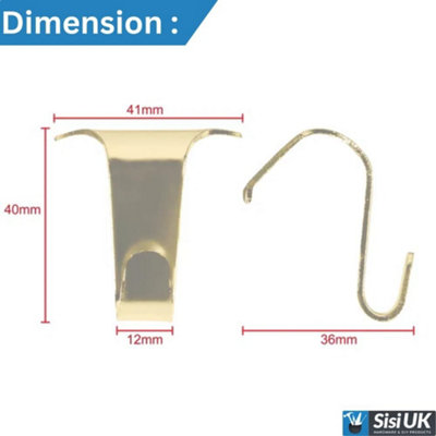 Brass Plated Picture Rail Hooks 44mm Heavy Duty Moulding Hooks Pack of ...