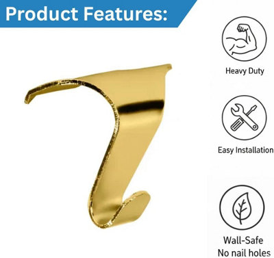 Brass Plated Picture Rail Hooks 44mm Heavy Duty Moulding Hooks Pack of ...