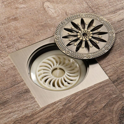Brass Shower Drain, Square Floor Drain Smell Proof Bathroom Shower ...