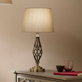 Brass Twist Base Table Lamp With Champagne Polysilk Shade