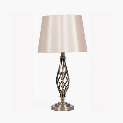 Brass Twist Base Table Lamp With Champagne Polysilk Shade