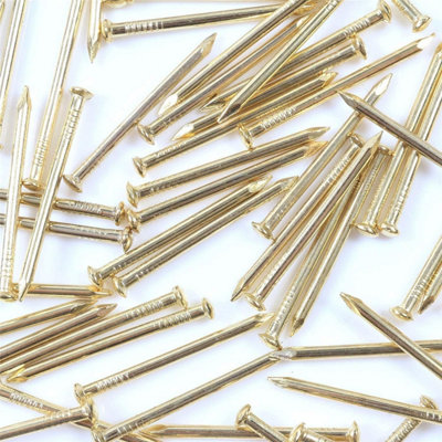 Brass Wall Pins 25mm Gold Nails for Wire Hanging Pictures, Art, Frames Strong & Rust Resistant Panel Wire Fixing (50 Pcs)