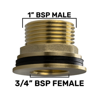 Brass Water Butt Connector 1" BSP Male to 3/4" BSP Female with 34mm HSS ...