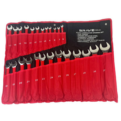 Brave Tools 25 Piece Combination Spanner Set 6-32mm Metric Mechanics Durable Garage Tools
