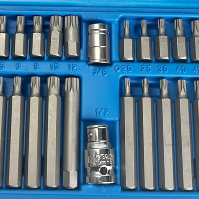 Brave Tools Mechanics 40 Pieces Hex Torx Star & Spline Bit Socket Set 3/8" & 1/2" Drive Long & Short Reach Sockets Bits
