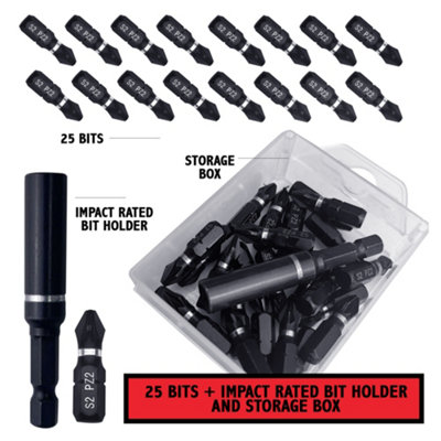 Brave Tools PH2 Impact Drill Driver Screwdriver 26pc Bits Set Magnetic ...
