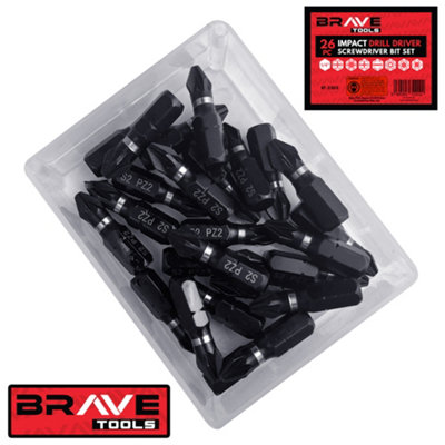 Brave Tools PH2 Impact Drill Driver Screwdriver 26pc Bits Set Magnetic ...