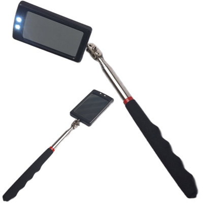 Brave Tools Telescopic Light Inspection Mirror 2 Bright LED Grip Extends 29-87cm Adjustable Rotating Head