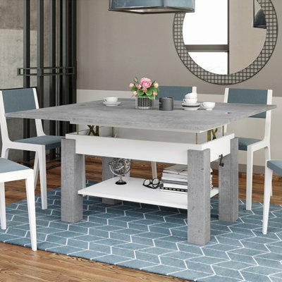 Bravo 2 in 1 Extending Coffee / Dining Table - Concrete / White Matt