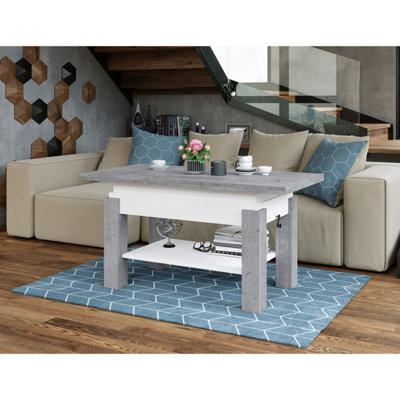 Bravo 2 in 1 Extending Coffee / Dining Table - Concrete / White Matt