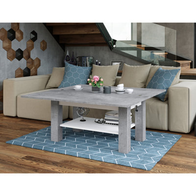 Bravo 2 in 1 Extending Coffee / Dining Table - Concrete / White Matt