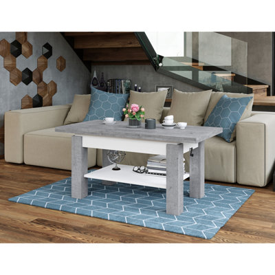 Bravo 2 in 1 Extending Coffee / Dining Table - Concrete / White Matt