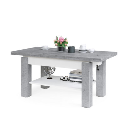 Bravo 2 in 1 Extending Coffee / Dining Table - Concrete / White Matt
