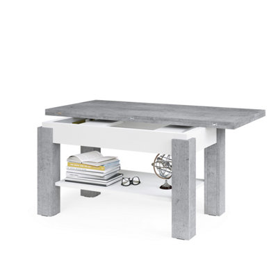 Bravo 2 in 1 Extending Coffee / Dining Table - Concrete / White Matt