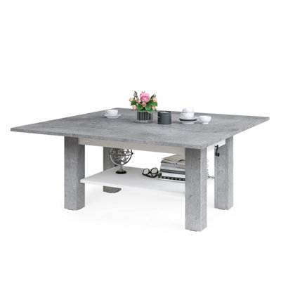Bravo 2 in 1 Extending Coffee / Dining Table - Concrete / White Matt