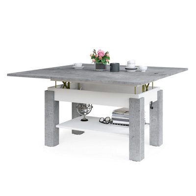 Bravo 2 in 1 Extending Coffee / Dining Table - Concrete / White Matt