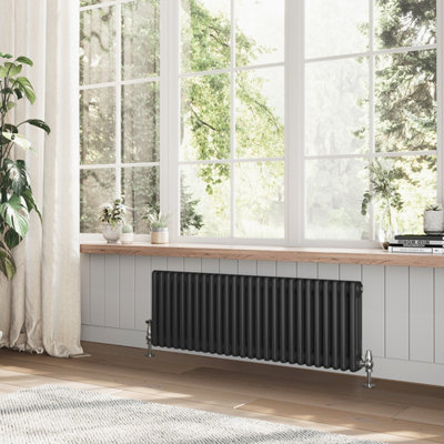 Braxton Black Triple Horizontal Column Radiator - 400x1190mm