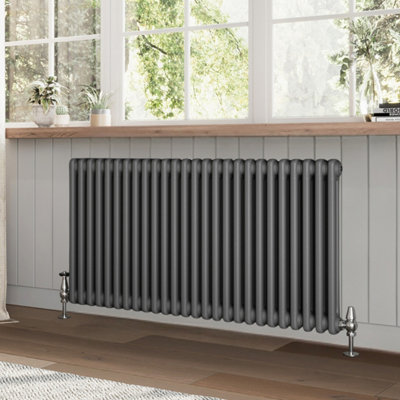 Braxton Grey Double Horizontal Column Radiator - 600x1190mm