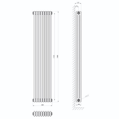 Braxton Grey Triple Vertical Column Radiator - 1800x380mm