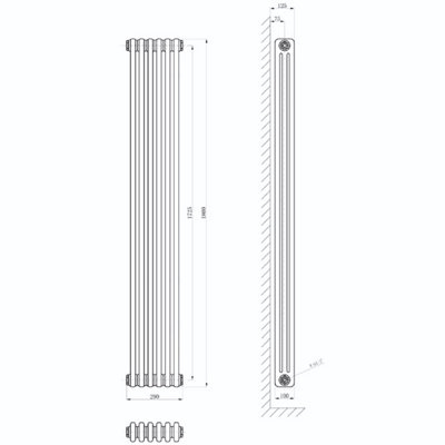 Braxton White Triple Vertical Column Radiator - 1800x290mm
