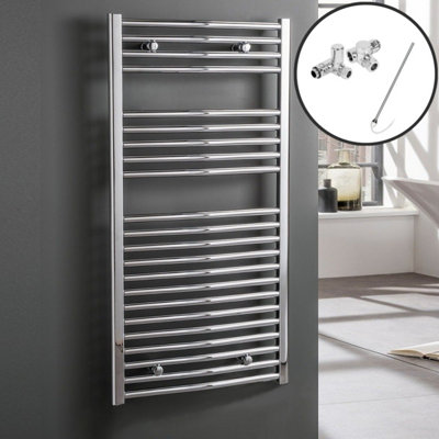 Bray Dual Fuel Heated Towel Rail, Curved, Chrome - W600 x H1200 mm