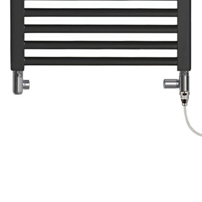 Bray Dual Fuel Heated Towel Rail, Straight, Black - W400 x H800 mm