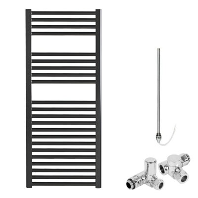 Bray Dual Fuel Heated Towel Rail, Straight, Black - W500 x H1000 mm