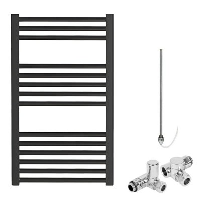 Bray Dual Fuel Heated Towel Rail, Straight, Black - W500 x H800 mm