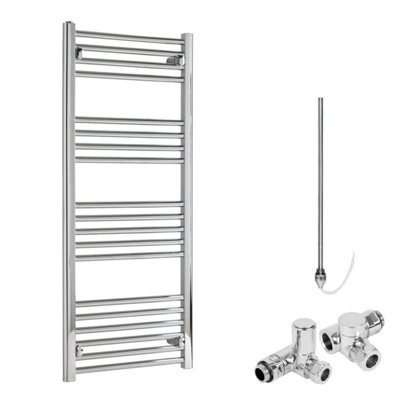 Bray Dual Fuel Heated Towel Rail, Straight, Chrome - W500 x H1200 mm