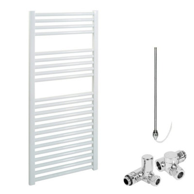 Bray Dual Fuel Heated Towel Rail, Straight, White W500 x H1000 mm