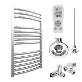 Bray Dual Fuel Thermostatic Electric Heated Towel Rail With Timer, Curved, Chrome - W500 x H800 mm