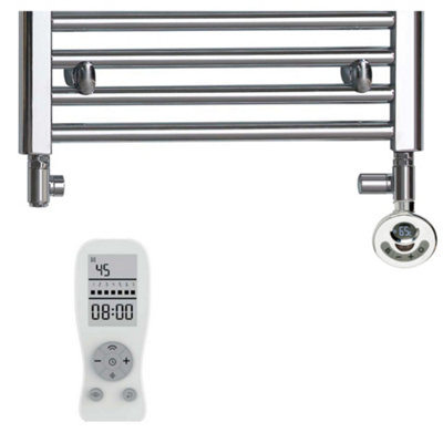 Bray Dual Fuel Thermostatic Electric Heated Towel Rail With Timer, Curved, Chrome - W500 x H800 mm