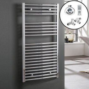 Bray Dual Fuel Thermostatic Electric Heated Towel Rail With Timer, Curved, Chrome - W600 x H1200 mm