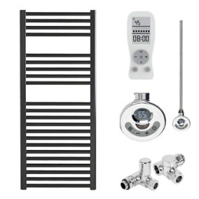 Bray Dual Fuel Thermostatic Electric Heated Towel Rail With Timer, Straight, Black - W500 x H1000 mm