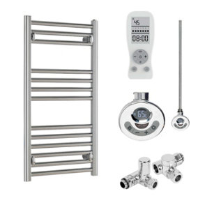 Bray Dual Fuel Thermostatic Electric Heated Towel Rail With Timer, Straight, Chrome - W300 x H800 mm