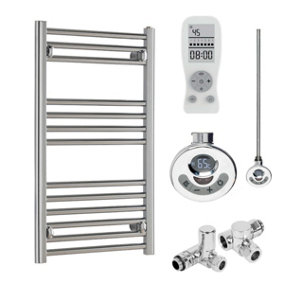 Bray Dual Fuel Thermostatic Electric Heated Towel Rail With Timer, Straight, Chrome - W400 x H800 mm