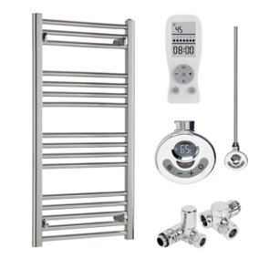 Bray Dual Fuel Thermostatic Electric Heated Towel Rail With Timer, Straight, Chrome - W500 x H1000 mm